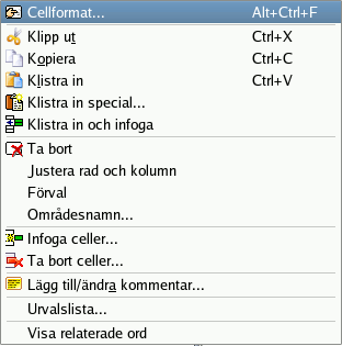 Sammanhangsberoende meny som visas med höger musknapp.