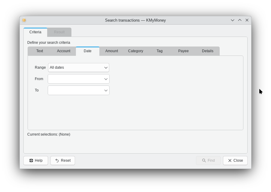 ricerca delle transazioni, scheda dei criteri, sotto-scheda delle date