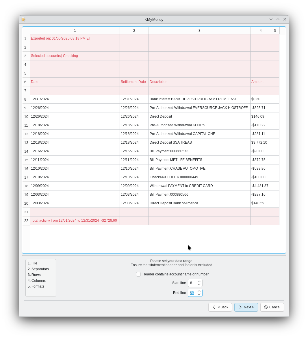 guide för csv-import: rader