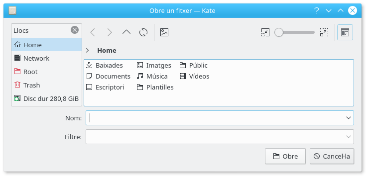 La finestra d'obrir fitxers.