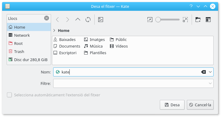 La finestra de desar fitxers.