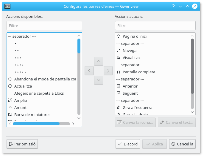 La finestra per a personalitzar les barres d'eines.