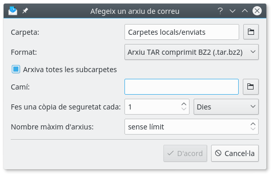 El diàleg «Afegeix un arxiu de correu»