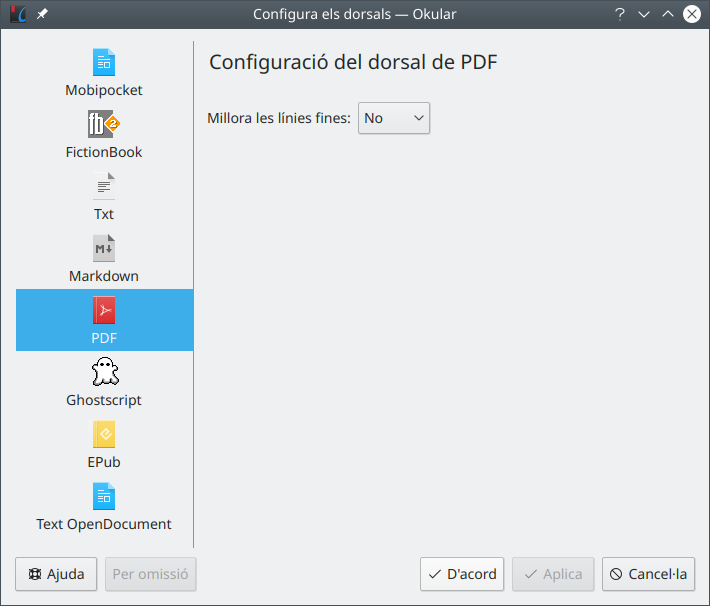 El diàleg de configuració dels dorsals