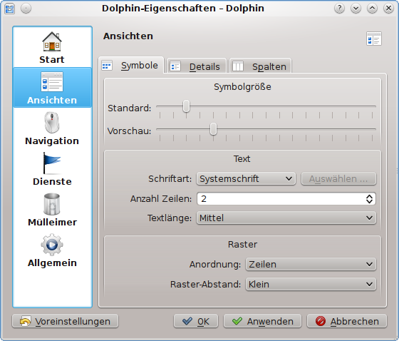 Einstellung der Ansichtsmodi