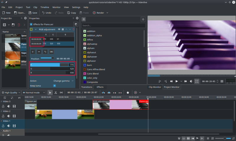 Keyframes für Effekte