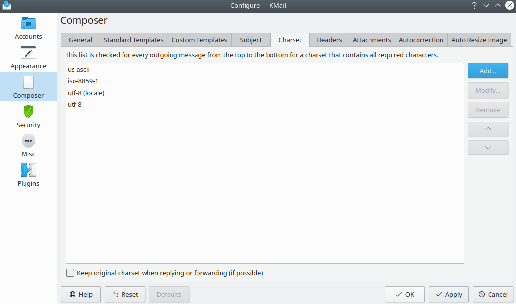 E-Mail-Editor - Zeichensatz