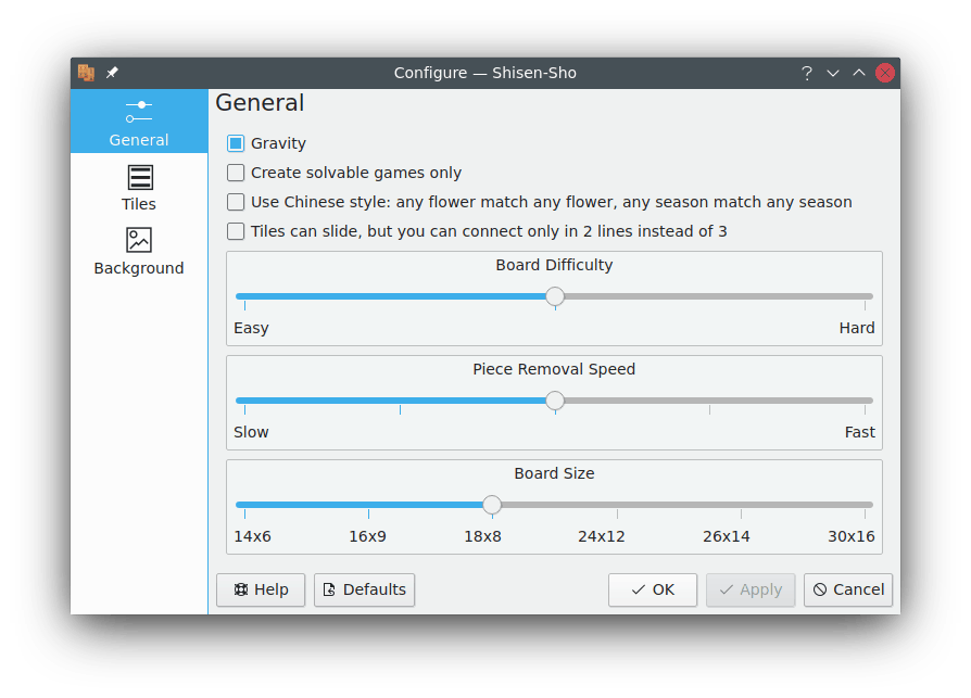 Shisen-Sho configuration dialog