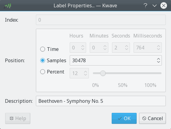 Screenshot of the label editing dialog