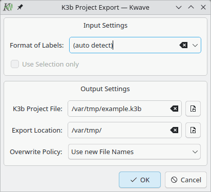 Screenshot of the K3b Export Plugin