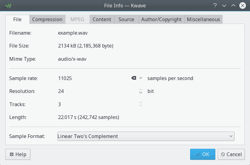 Screenshot of the File Properties Dialog