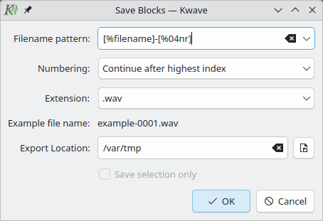 Screenshot of the Save Blocks Plugin