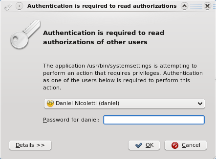 The authentication dialog asking for a user of the administrative group