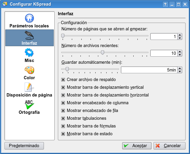 Configuración de la interfaz.