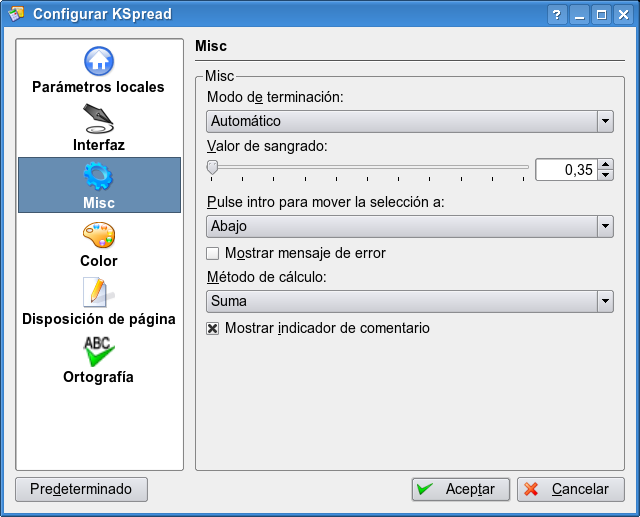 Configuración de la apertura/guardado.