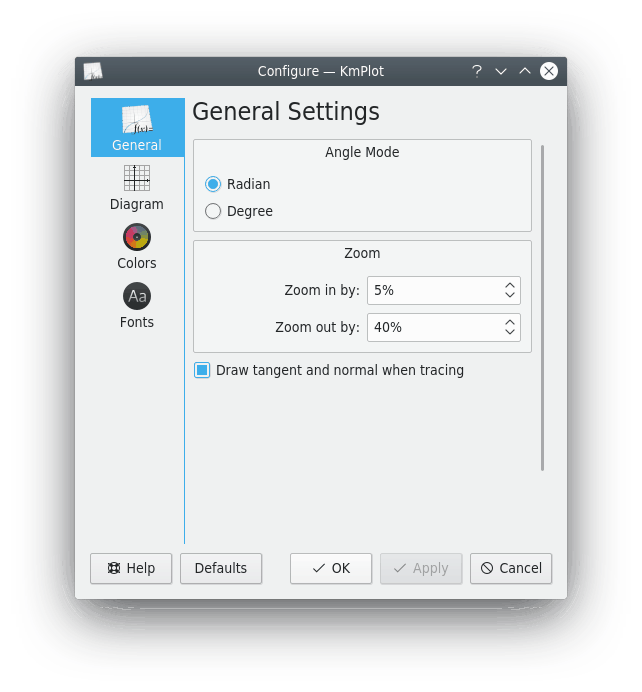 Captura de pantalla del diálogo de Preferencias Generales
