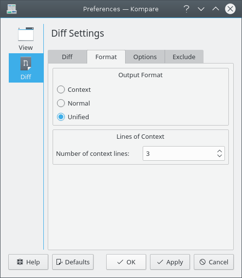 Preferencias de Formato de Kompare