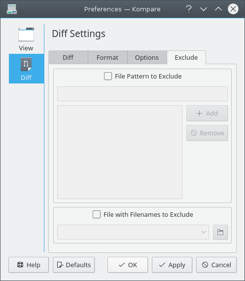 Preferencias Excluir de Kompare