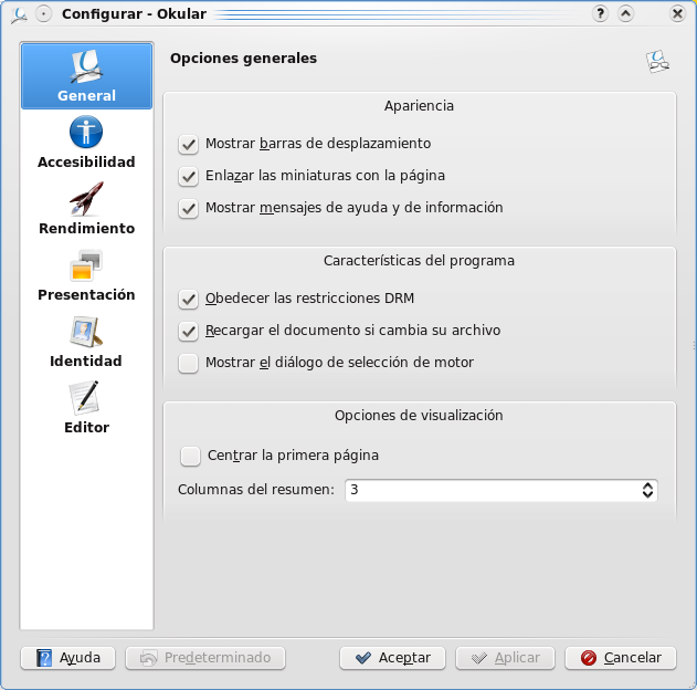 El diálogo de configuración
