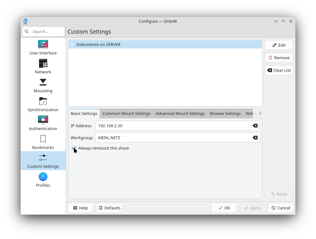 La página de configuración «Preferencias personalizadas» con el editor abierto