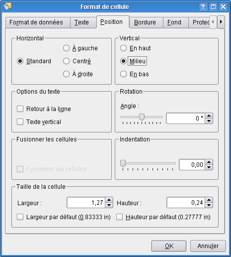 Position de la page.