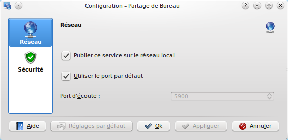 Configuration de Desktop Sharing (page Réseau)