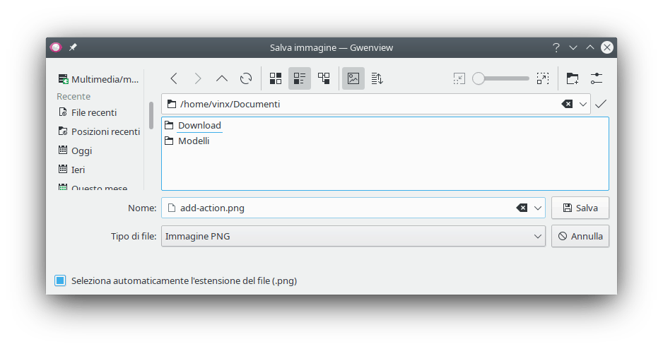 La finestra di salvataggio del file.