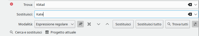 La barra di ricerca e sostituzione.