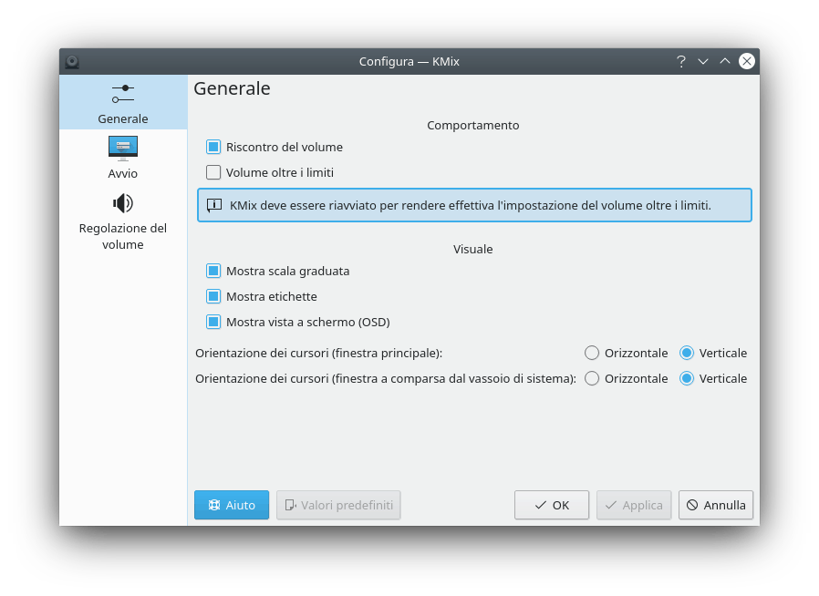 Configurazione generale di KMix