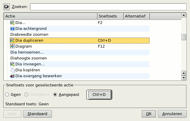 Sneltoetsen instellen