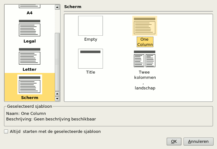 Een opmaak voor de nieuwe dia kiezen
