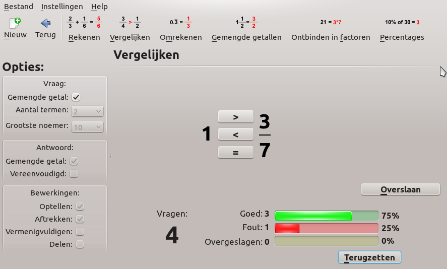 Oefening met vergelijken