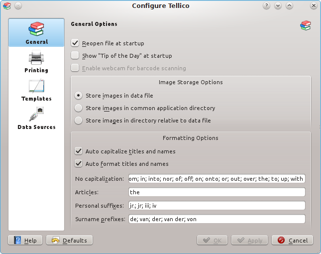 De dialoog Algemene opties