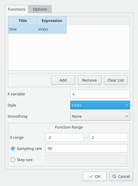 Imagem da janela de gráficos do Cantor (página de Funções)