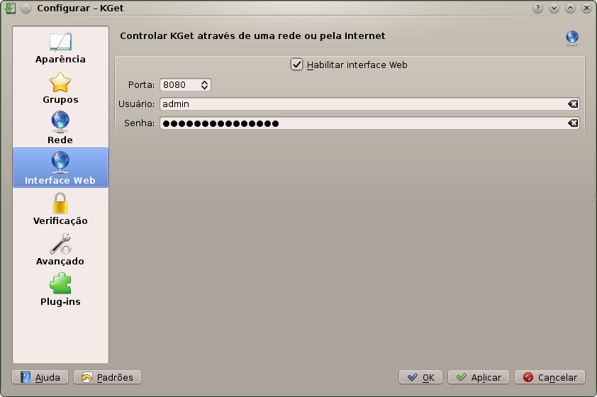 Interface Web do KGet