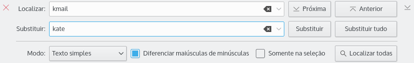 Barra de pesquisa e substituição.