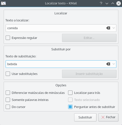 A janela Substituir.