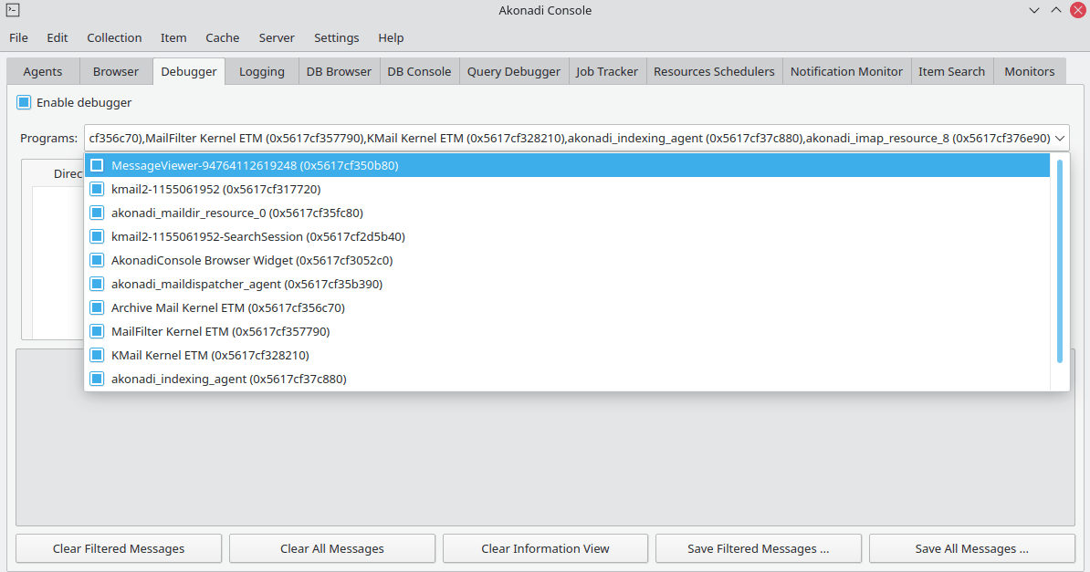 Внешний вид akonadiconsole