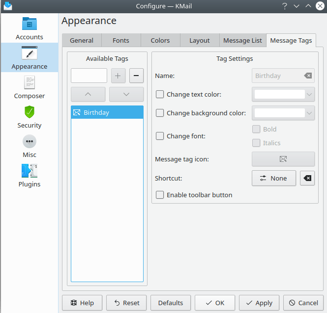Внешний вид — Метки