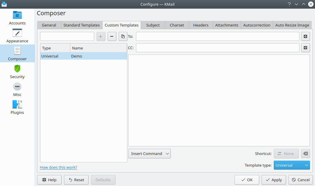 Вкладка «Редактор писем» (Свои шаблоны)