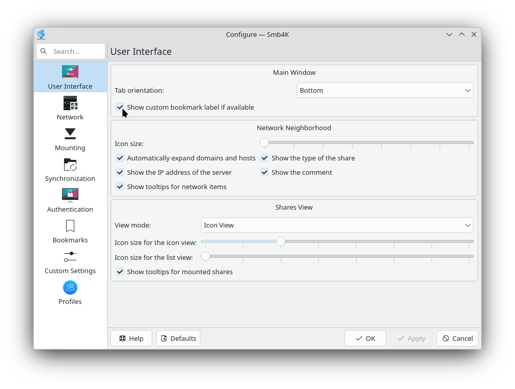 Вкладка настройки «Внешний вид»