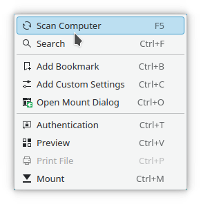 Контекстное меню диспетчера сетевого окружения