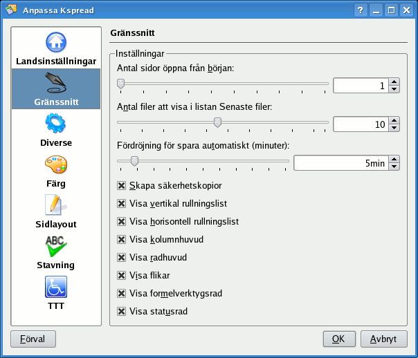Inställning av gränssnitt.