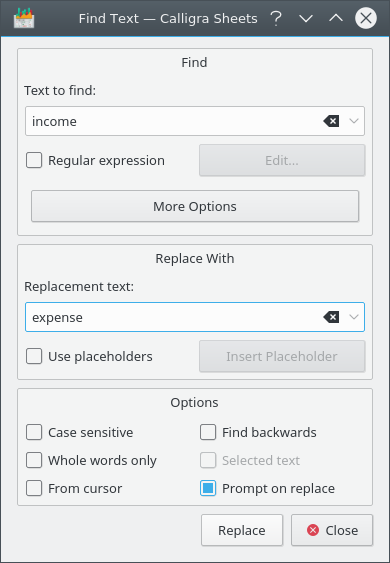 Değiştir penceresi.