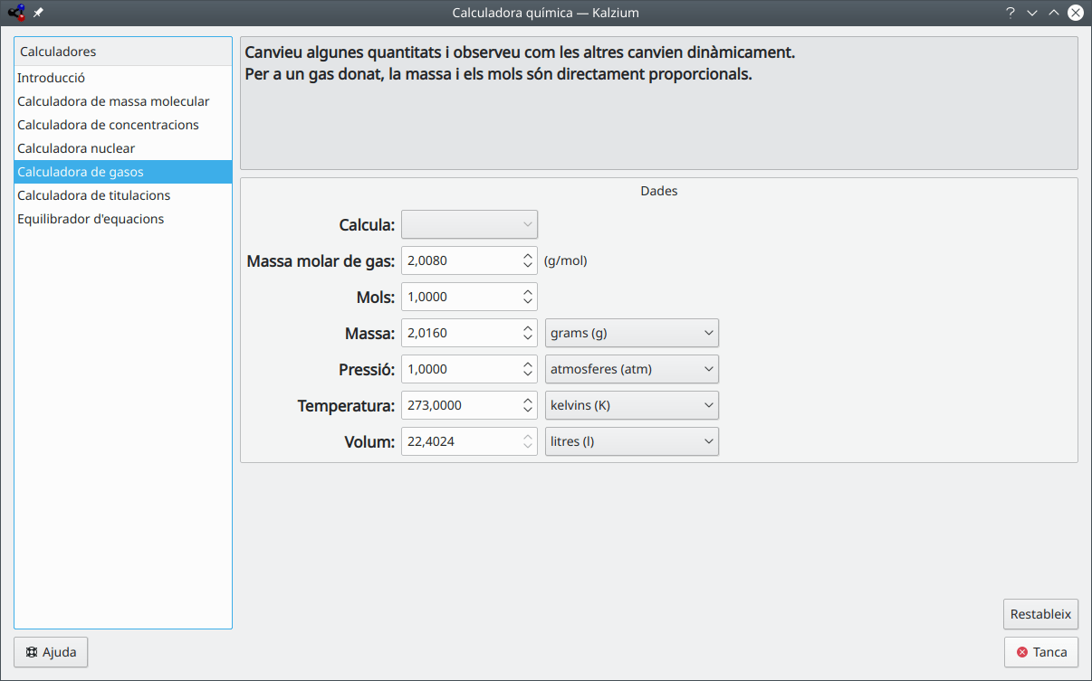 El diàleg «Calculadora de gasos»