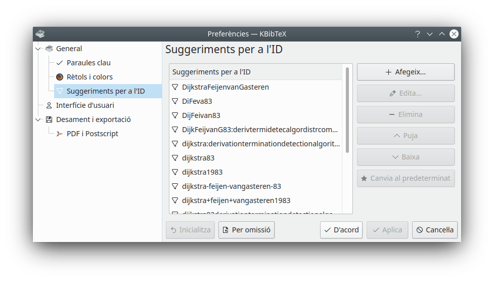 Configuració dels Suggeriments de l'ID