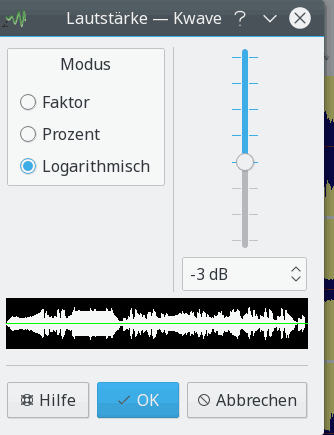 Bildschirmfoto des Lautstärke-Moduls