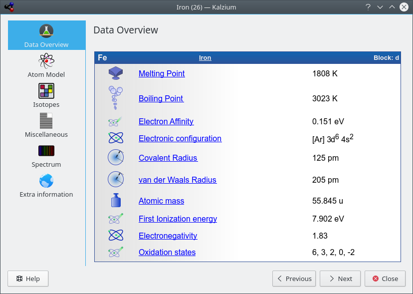 Kalzium information dialog