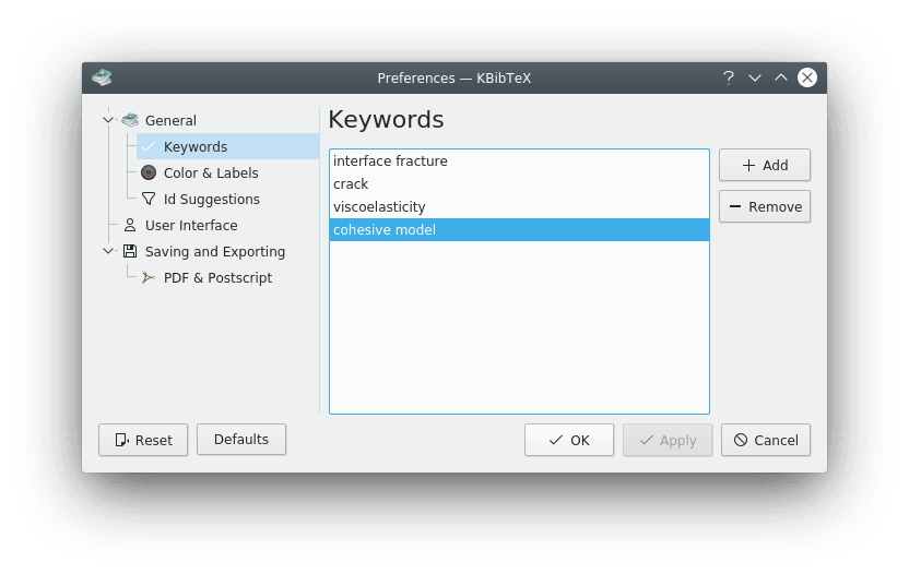Keywords configuration
