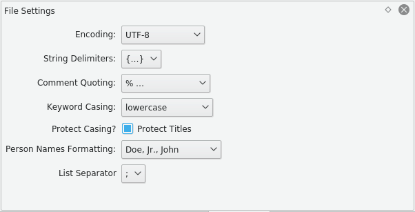 File settings panel
